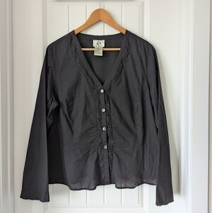 Vintage Black Women's V-Neck Button Front Top 100% Cotton  Lace Peplum Size 2X